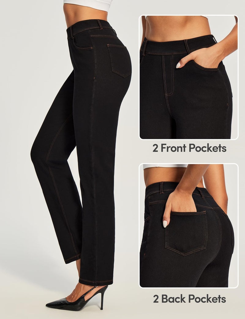 IUGA Straight Leg Jeans for Women Stretchy Pull On Sweatpant Jeans Women High Waisted Bootcut Jean Trendy Denim Pants Black - Image 2