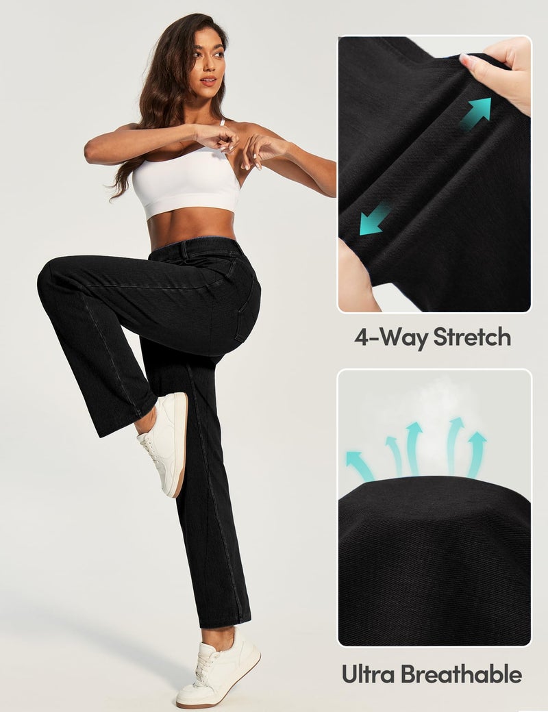 IUGA Straight Leg Jeans for Women Stretchy Pull On Sweatpant Jeans Women High Waisted Bootcut Jean Trendy Denim Pants Black - Image 3