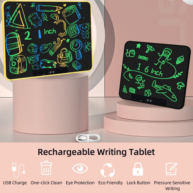 LCD Writing Tablet 21 Inch Monochrome Screen Rechargeable Drawing Board with 2 Stylus Drawing Writing Taking Notes Leaving Messages for Toddlers Boys Girls & Adults Black - Image 2