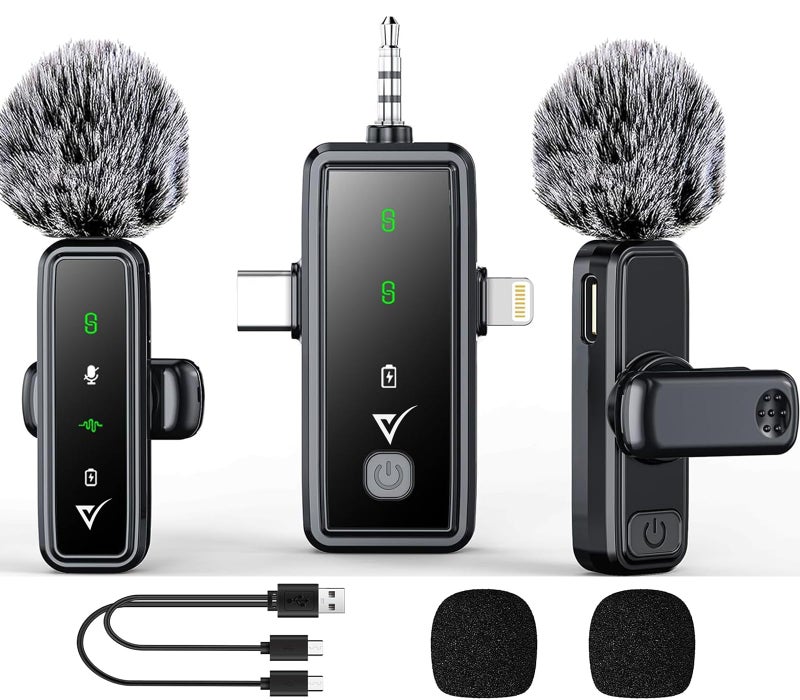 VELOMAX 3 in 1 Noise Cancellation Wireless Microphone for iPhone/Android USB-C/Camera with LED Indicator Light, 164FT Transmission Range Wireless Mic for Youtubers,Video Recording, Streaming - Image 1