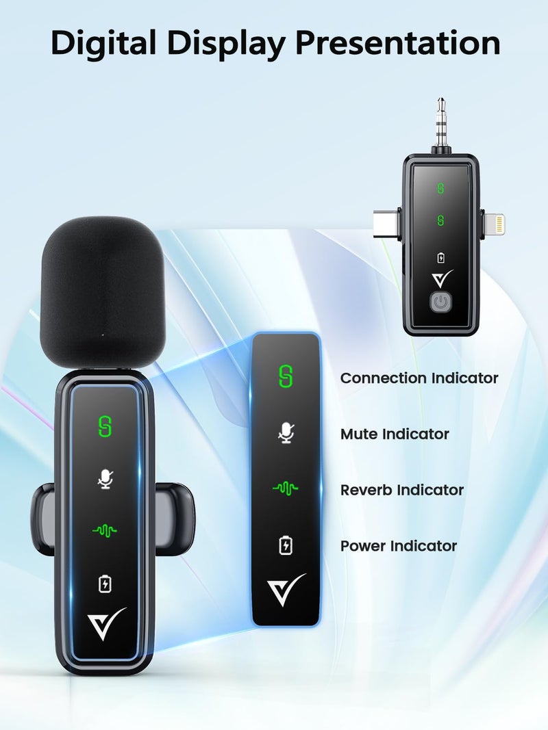 VELOMAX 3 in 1 Noise Cancellation Wireless Microphone for iPhone/Android USB-C/Camera with LED Indicator Light, 164FT Transmission Range Wireless Mic for Youtubers,Video Recording, Streaming - Image 3