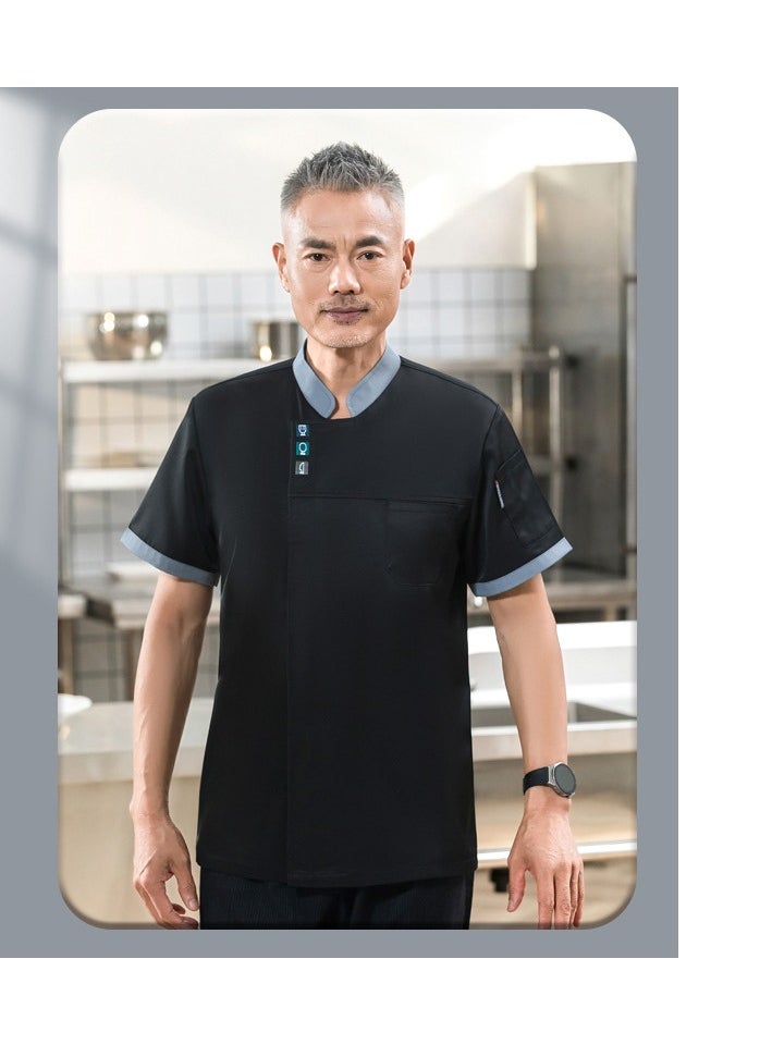 NIBEMINENT Breathable Summer Chef Overalls Short Sleeve Men's Thin Dining Hotel Restaurant Restaurant Canteen Hot Pot Kitchen Work Clothes  - Image 1