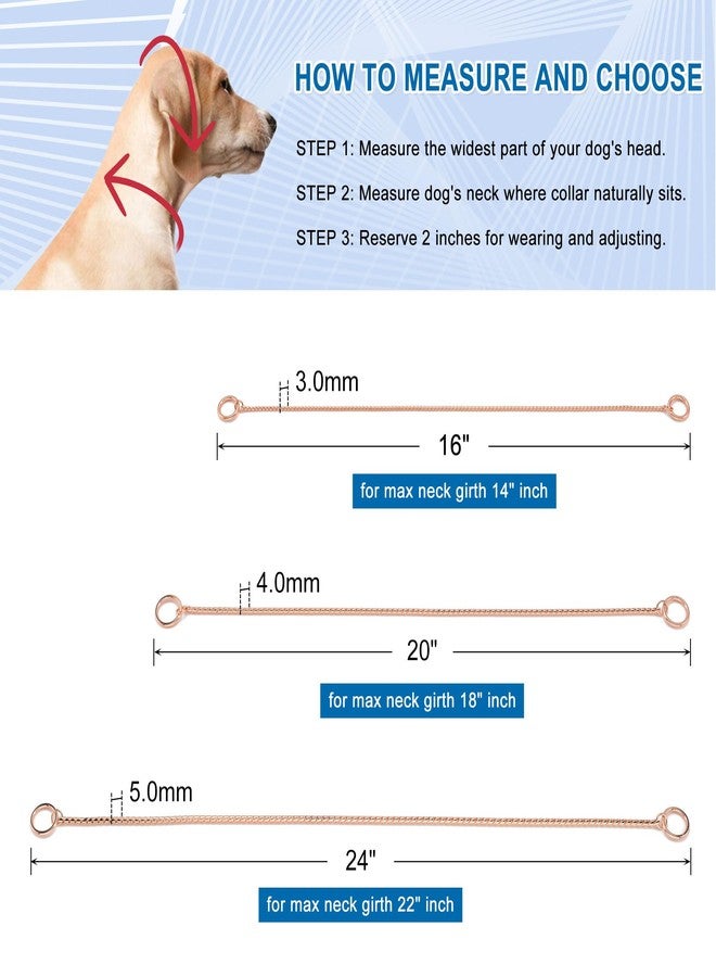 Mogoko Stainless Steel Dog Choke Chain Collar, Puppy Metal Snake Chain Pet Show Slip Collar Choker for Training Walking (Rose Gold;16.0"*3.0mm) - Image 3