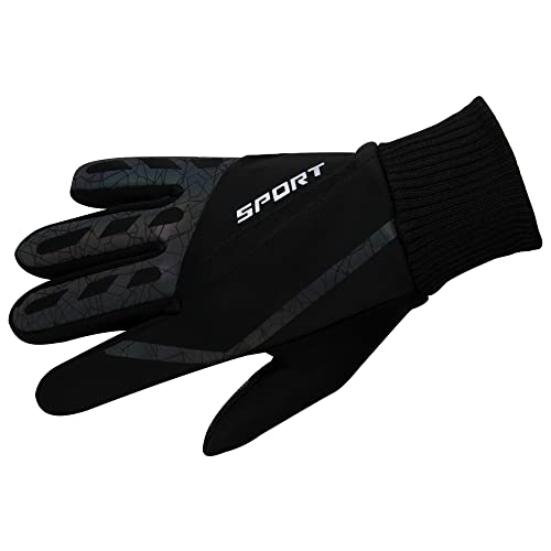 ZaySoo Full Finger Gloves with Touch Screen Feature Sports Print - Black - Image 1