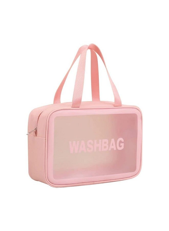 CLOUDTAIL CHOICE Clear Travel Toiletries Bag Waterproof Cosmetic Makeup Wash Bags PVC Portable Organiser Case Carry Pouch for Women Business Bathroom,Pink& Black (Large) (Pink) - Image 1