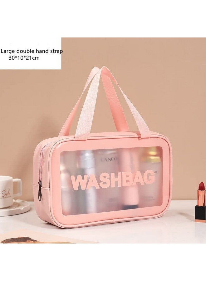 CLOUDTAIL CHOICE Clear Travel Toiletries Bag Waterproof Cosmetic Makeup Wash Bags PVC Portable Organiser Case Carry Pouch for Women Business Bathroom,Pink& Black (Large) (Pink) - Image 3
