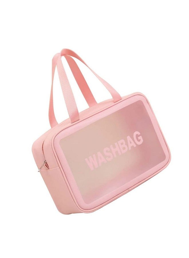 CLOUDTAIL CHOICE Clear Travel Toiletries Bag Waterproof Cosmetic Makeup Wash Bags PVC Portable Organiser Case Carry Pouch for Women Business Bathroom,Pink& Black (Large) (Pink) - Image 5