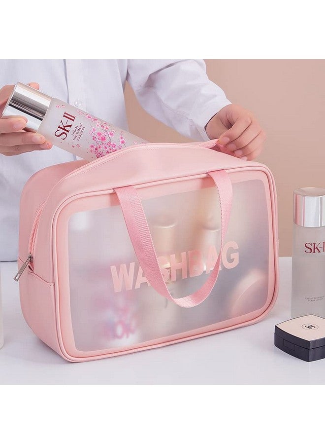 CLOUDTAIL CHOICE Clear Travel Toiletries Bag Waterproof Cosmetic Makeup Wash Bags PVC Portable Organiser Case Carry Pouch for Women Business Bathroom,Pink& Black (Large) (Pink) - Image 2