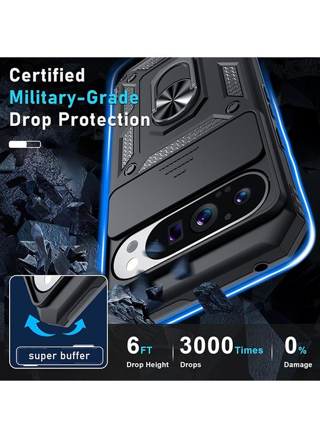 Wffo 7-in-1 - Compatible with Google Pixel 9 Pro XL Cases[with 360° Rotatable Ring Holder][Support Magnetic Car Mount] - Screen Protector / Camera Lens Protector / Dust Plug - with Slide Camera Lens Cover - TPU Drop Protection - Full Body Protection Shock Case - Black - Image 4