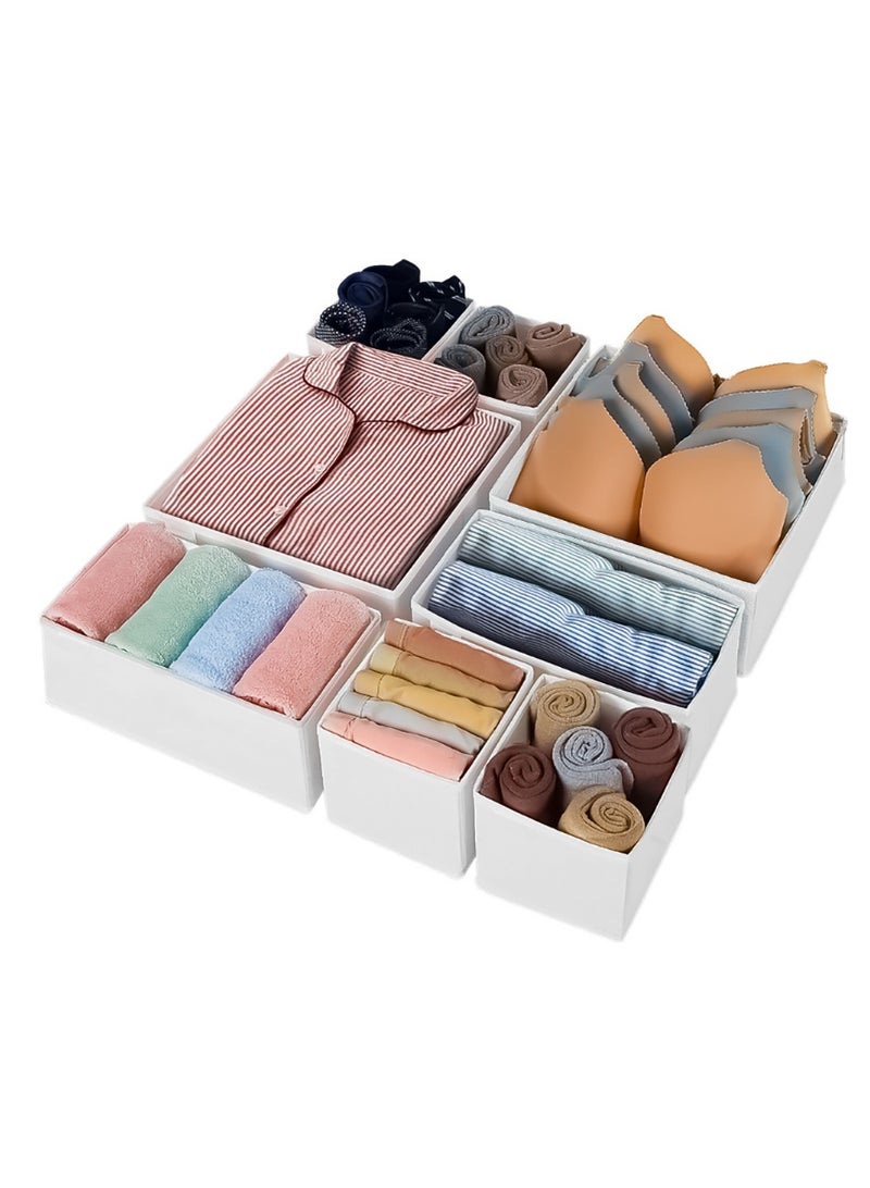 8 Pack Fabric Storage Dividers Boxes – 2 Large, 2 Medium, 4 Small White Organizer Bins for Closet, Shelves, Drawers & Cabinets – Foldable & Durable Home & Office Storage Solutions - Image 1