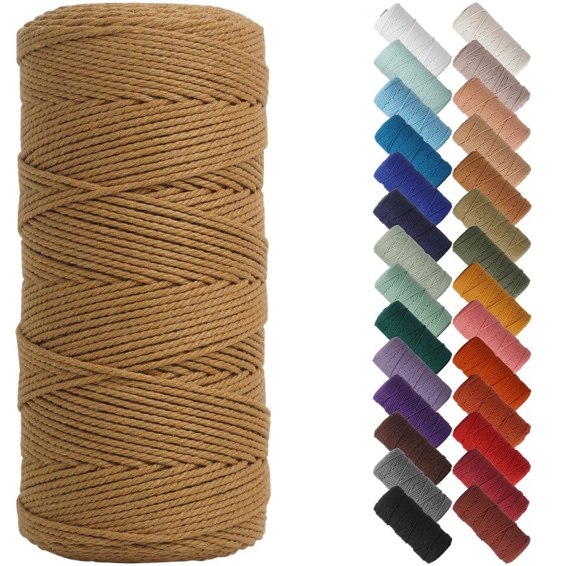 NOANTA Coffee Macrame Cord 2mm x 220yards Colored Macrame Rope Cotton Rope Macrame Yarn Colorful Cotton Craft Cord for Wall Hanging Plant Hangers Crafts Knitting
