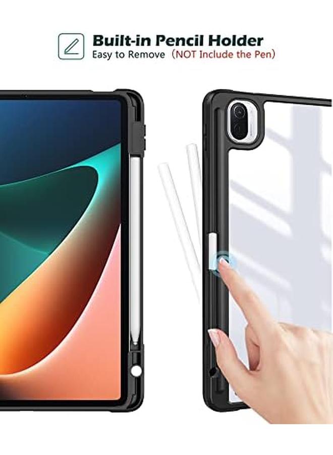 Procases Case For Xiaomi Pad 5 5 Pro 11 Inch 2021 Protective Slim Folio Smart Cover Transparent Hard Shell Back Case With Stylus Holder For Xiaomi Mi Pad 5 Mi Pad 5 Pro 11.0” 2021 Release Black - Image 2