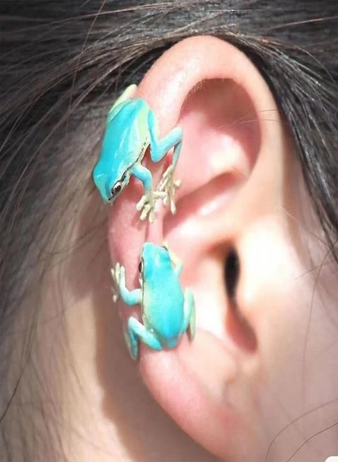 Aktully Frog Ear Cuff Earrings for Women Vintage Green Frog Wrap Crawler Earrings Cute No Piercing Animal Cuff Earrings for Women Jewelry (Blue) - Image 2