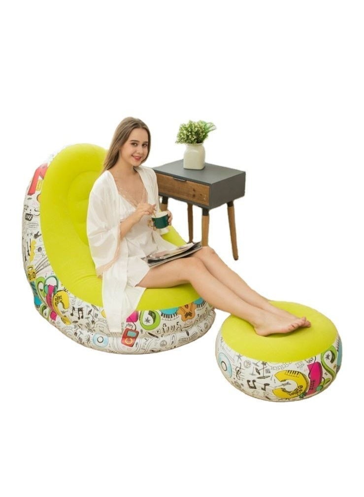 Trendigo 2-Piece Inflatable Lounge Chair with Ottoman Footrest – Blow Up Flocked Chaise Lounge Lazy Sofa Set with Manual Air Pump | Portable Indoor & Outdoor Inflatable Deck Chair for Living Room, Camping & Beach - Image 2