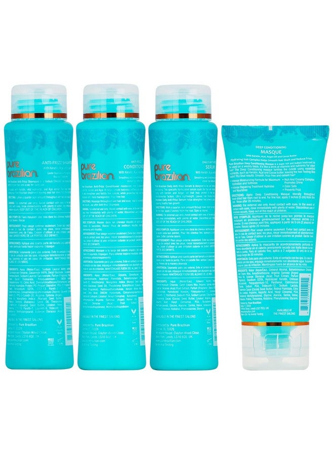 Pure Brazilian 4 Piece Essential Travel Size Kit: Antifrizz Shampoo Conditioner Serum & Masque  - Image 3