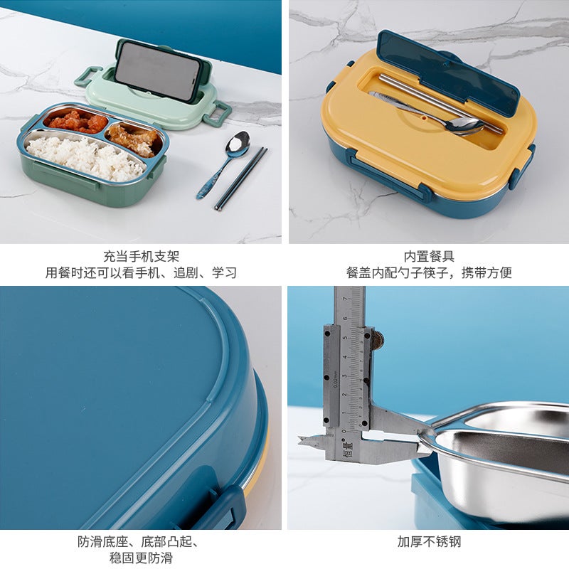 Large-capacity portable insulated lunch box for office workers and students, divided into compartments without odor, sealed lunch box, multi-specification packing box Navy blue yellow - four - Image 5