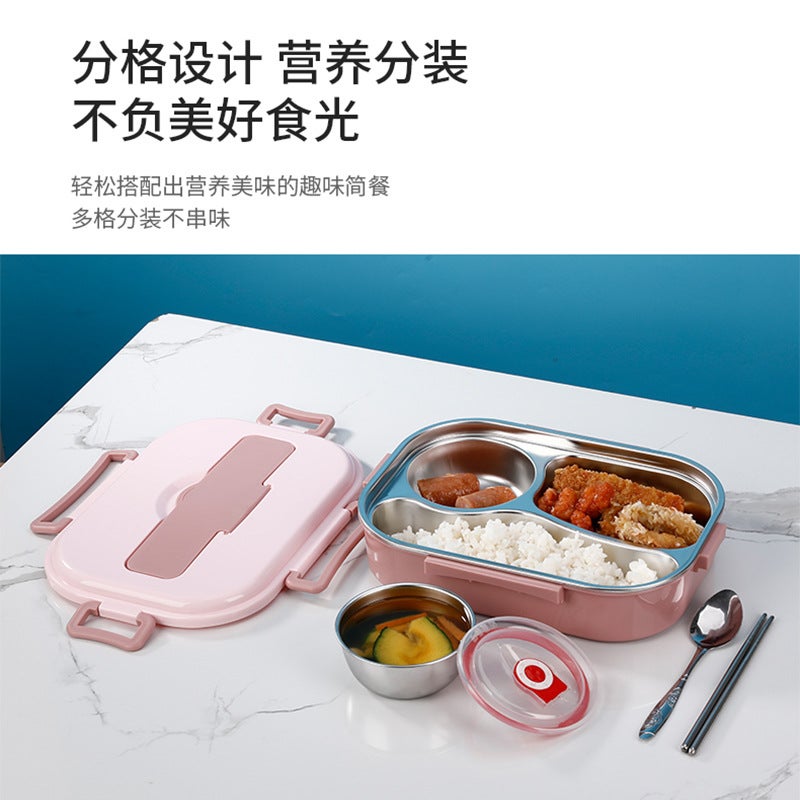 Large-capacity portable insulated lunch box for office workers and students, divided into compartments without odor, sealed lunch box, multi-specification packing box Navy blue yellow - four - Image 3