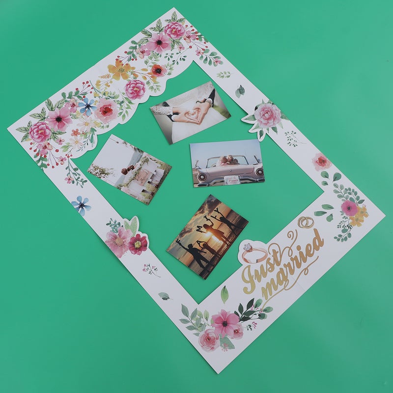 2pcs Wedding Party Paper Photo Frame Romantic Floral Picture Frame Handheld Photo Prop Wedding Party Album Photo Prop - Image 1
