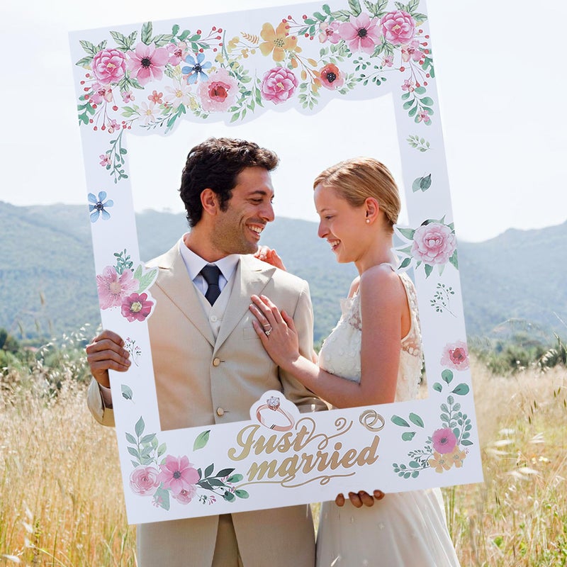 2pcs Wedding Party Paper Photo Frame Romantic Floral Picture Frame Handheld Photo Prop Wedding Party Album Photo Prop - Image 3