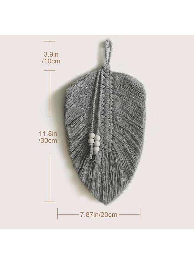 انتيكيانو زينة مكرمية معلقة على الحائط للديكور بتصميم اوراق وريش مع خرز خشب - Image 4