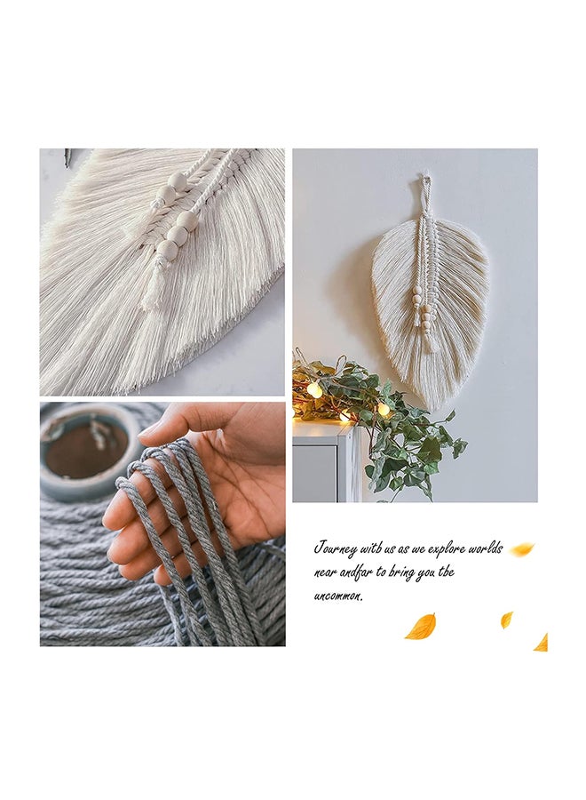 انتيكيانو زينة مكرمية معلقة على الحائط للديكور بتصميم اوراق وريش مع خرز خشب - Image 2