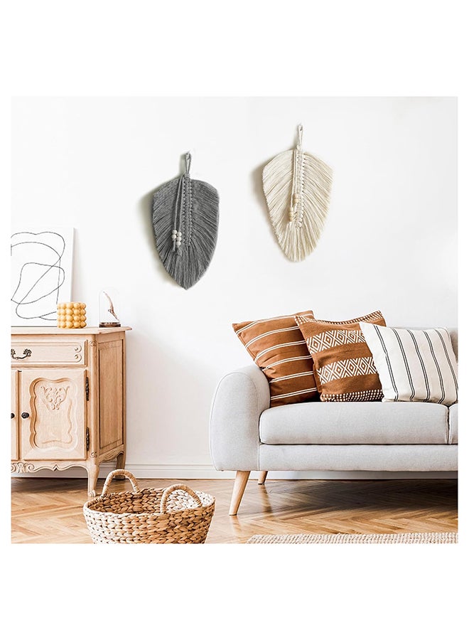 انتيكيانو زينة مكرمية معلقة على الحائط للديكور بتصميم اوراق وريش مع خرز خشب - Image 3