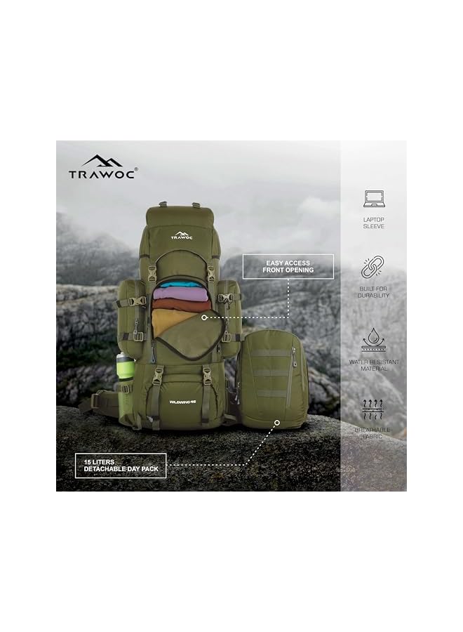 Trawoc Wildwing 95L Internal Frame Travel Backpack With Detachable Daypack/Camping Hiking Trekking Bag Large Rucksack Bag For Men & Women Bhk00, 3 Year Warranty - Image 3