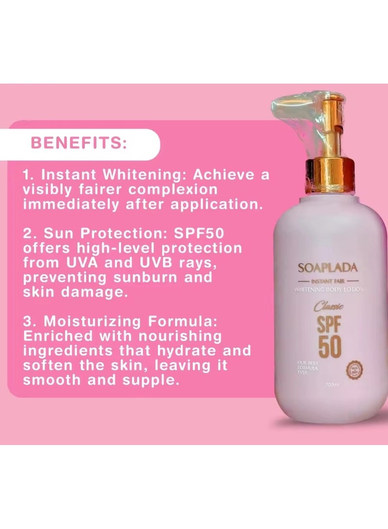 سوبلادا لوشن تبييض الجسم الفوري من سوبلادا بعامل حماية من أشعة الشمس SPF50 (200 مل) - Image 2