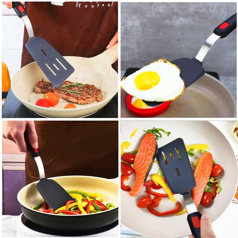 KLAQQED 4Pcs Spatula Silicone Heat Resistant Flexible Rubber Silicone Spatulas for Nonstick Cookware  Burger Pancake Spatula Turner Large Silicone Spatulas Set for Cooking Kitchen Utensils Set Black - Image 2