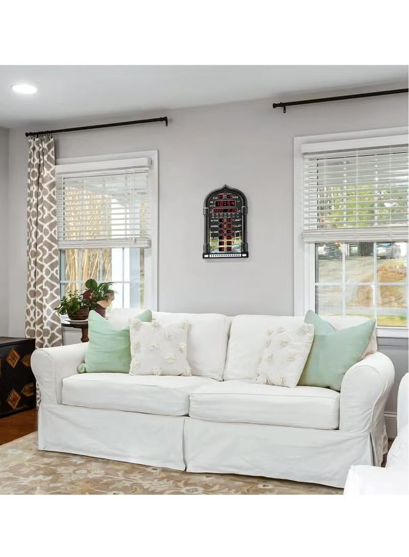 الحرمين ساعة حائط إسلامية رقمية LED، ساعة حائط لأوقات صلاة المسجد، ساعة مسجد مع أذان كامل (أسود) - Image 2