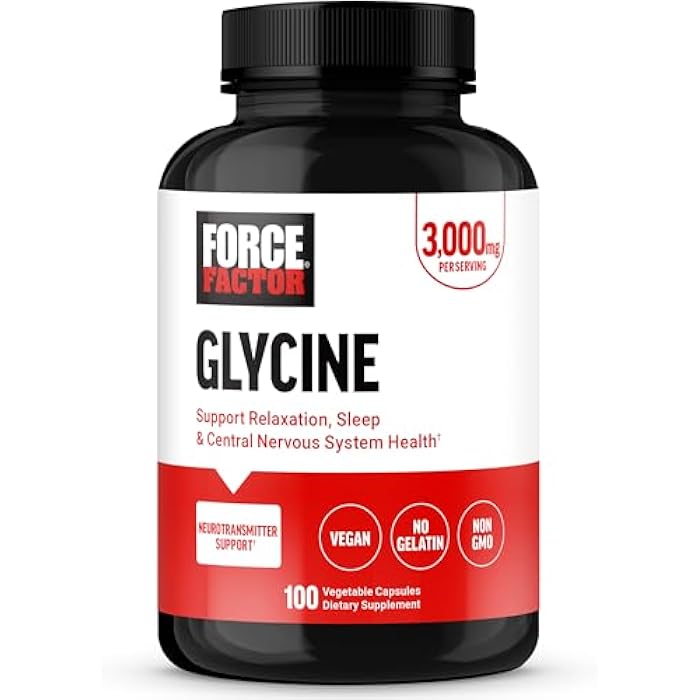 Force Factor Glycine to Promote Relaxation and Restful Sleep, Support Cognitive Function, Mood Balance, and Nerve Health, 100 Vegetable Capsules - Image 1