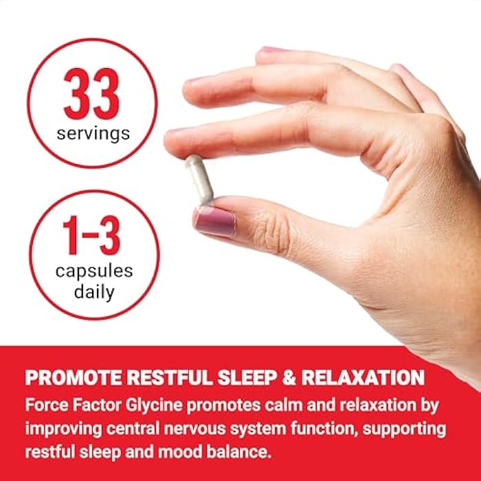 Force Factor Glycine to Promote Relaxation and Restful Sleep, Support Cognitive Function, Mood Balance, and Nerve Health, 100 Vegetable Capsules - Image 3