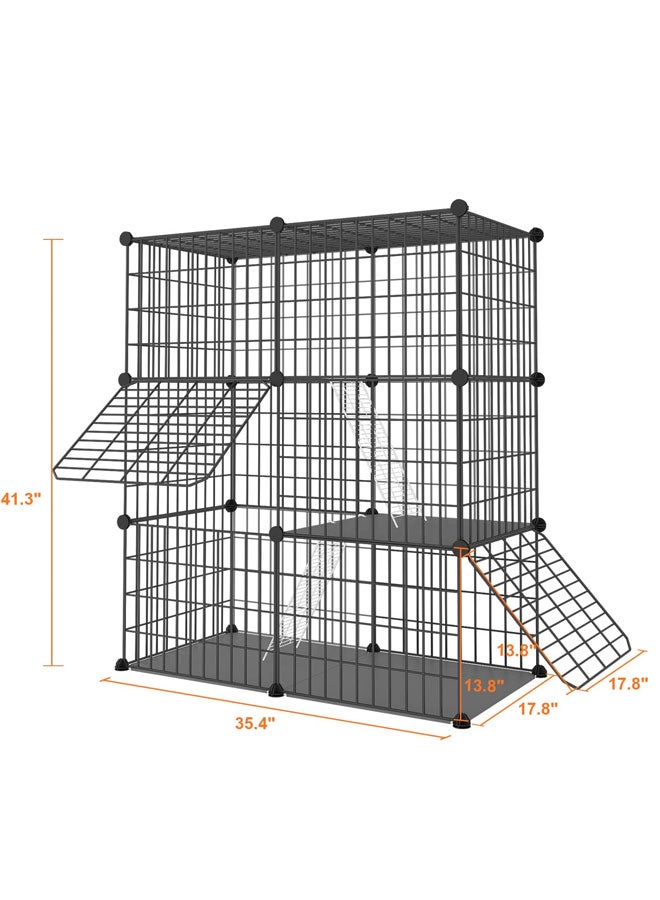 3-Tier Cat Cage Indoor DIY Cat Playpen Detachable Metal Wire Kennels Crate Large Exercise Place Ideal for 1-2 Cat - Image 2