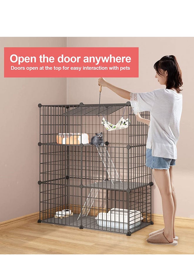 3-Tier Cat Cage Indoor DIY Cat Playpen Detachable Metal Wire Kennels Crate Large Exercise Place Ideal for 1-2 Cat - Image 4