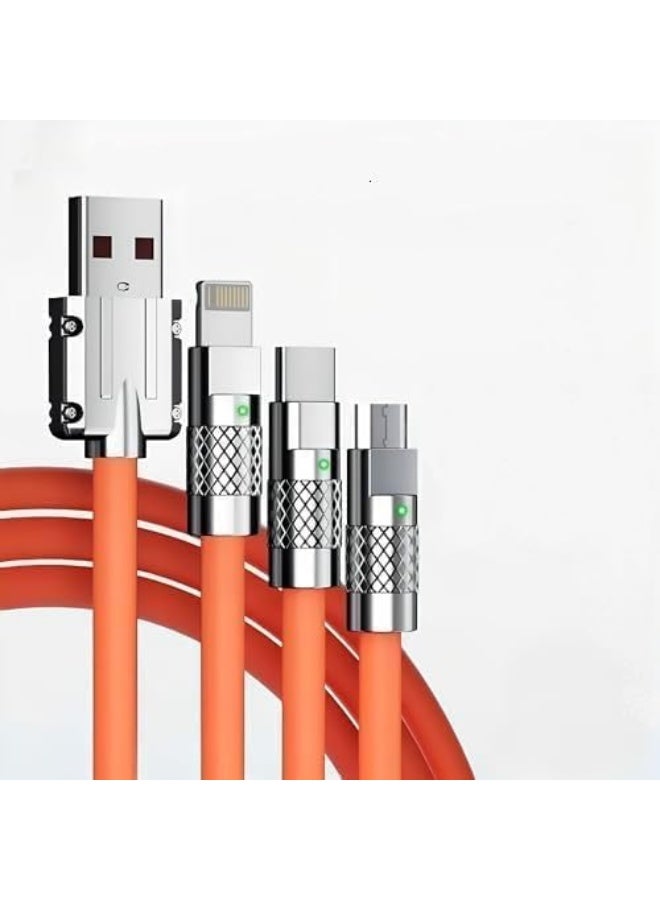 كابل شحن سريع 3 في 1، كابل شحن متعدد بقدرة 120 واط و6 أمبير مع موصلات USB-C، سلك شحن عالي السرعة للهواتف الذكية، وبنوك الطاقة، والأجهزة اللوحية، وأجهزة العرض، وأجهزة الكمبيوتر، وغيرها من الأجهزة المتوافقة. - Image 1