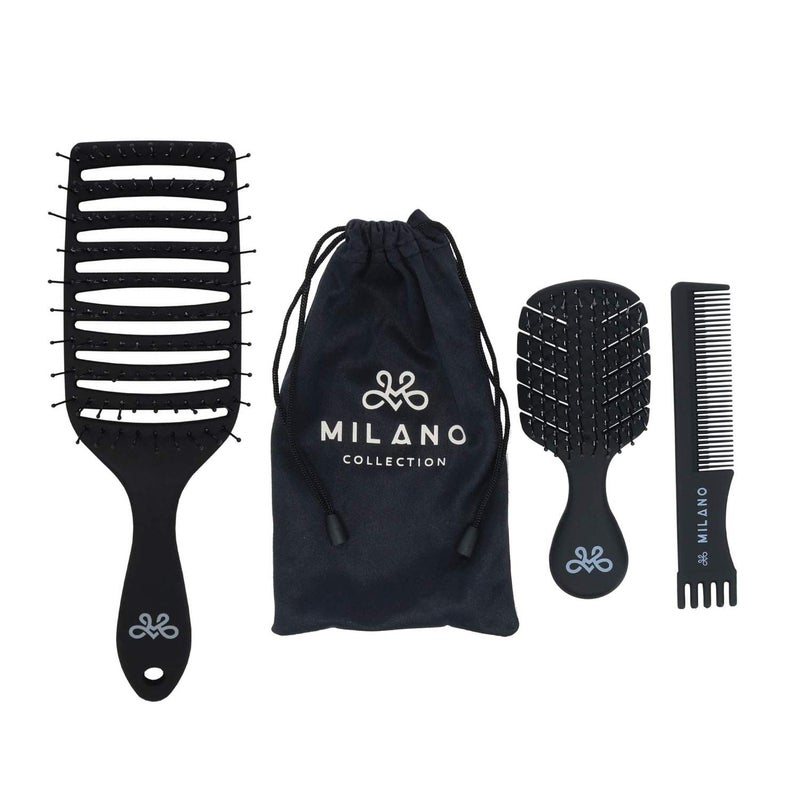 Milano Collection Womens Gentle NoTangle Wet  Dry Speed Styling Wide Bristle Wig Brush for Human Hair Wigs Synthetic Wigs  All Types of Human Hair 2Pack