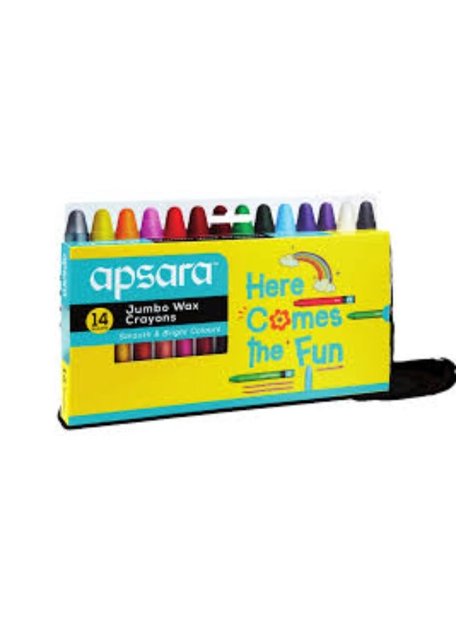 Apsara Jumbo Wax Crayons - 14 shades | Bright Colours | Jumbo Size for Better Grip | Bigger & Bolder Strokes | Non-Toxic | Safe for 3+ age children | 14 shades in each pack - Image 1