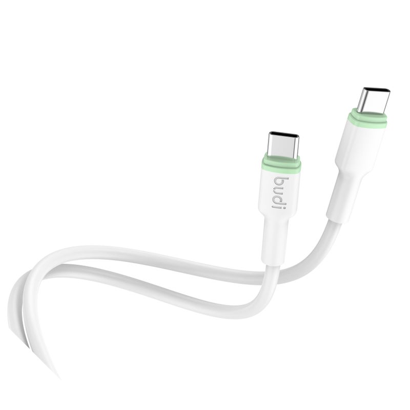 بودي كابل شحن سريع ومزامنة USB-C إلى USB-C بقدرة 65 واط (يدعم تقنية PD)، طول 1 متر، (DC277TT10WS)، يتحمل أكثر من 25,000 عملية ثني، قلب من النحاس النقي، لون أبيض. - Image 1