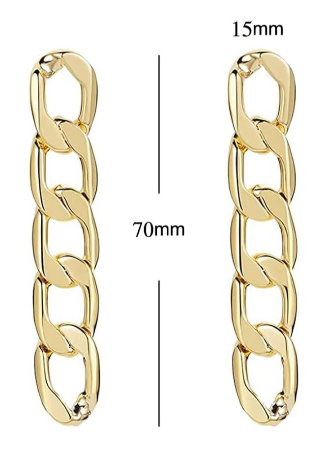 Julia Store - Chain Stud Earring Chain Link Thin Dangle Earrings 14k Gold Plated Oval Loop Drop Earrings for Women and Girls By Julia Store - Image 1