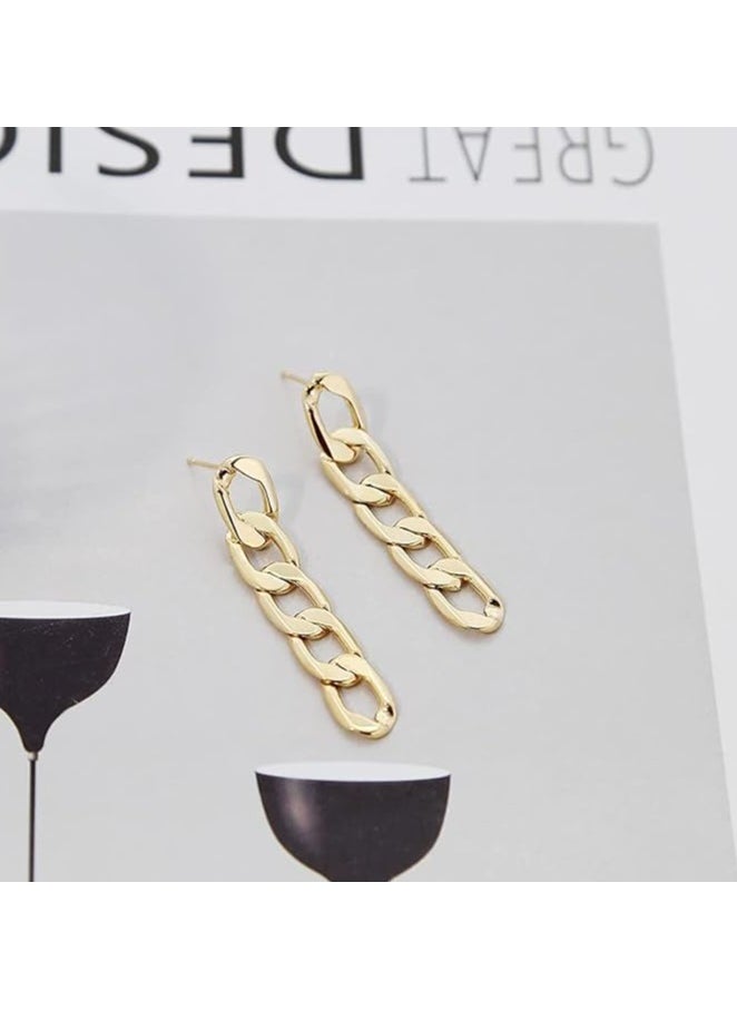 Julia Store - Chain Stud Earring Chain Link Thin Dangle Earrings 14k Gold Plated Oval Loop Drop Earrings for Women and Girls By Julia Store - Image 1