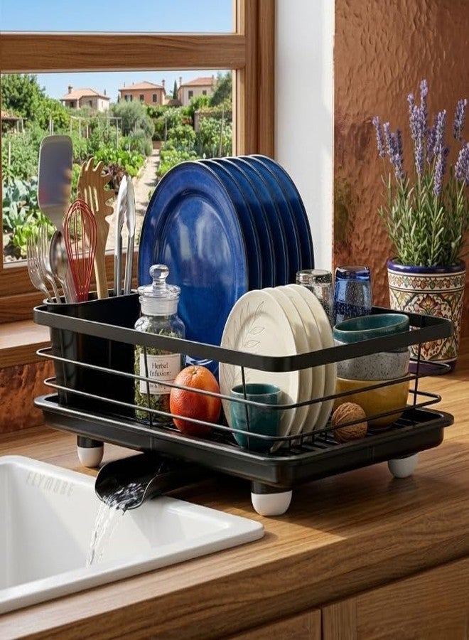 Finner 3 in 1 Metal Dish Drainer with Tray Heavy Duty Kitchen Dish Organizer Utensil Holder Drying Stand for Plates Cups Cutlery - Image 1