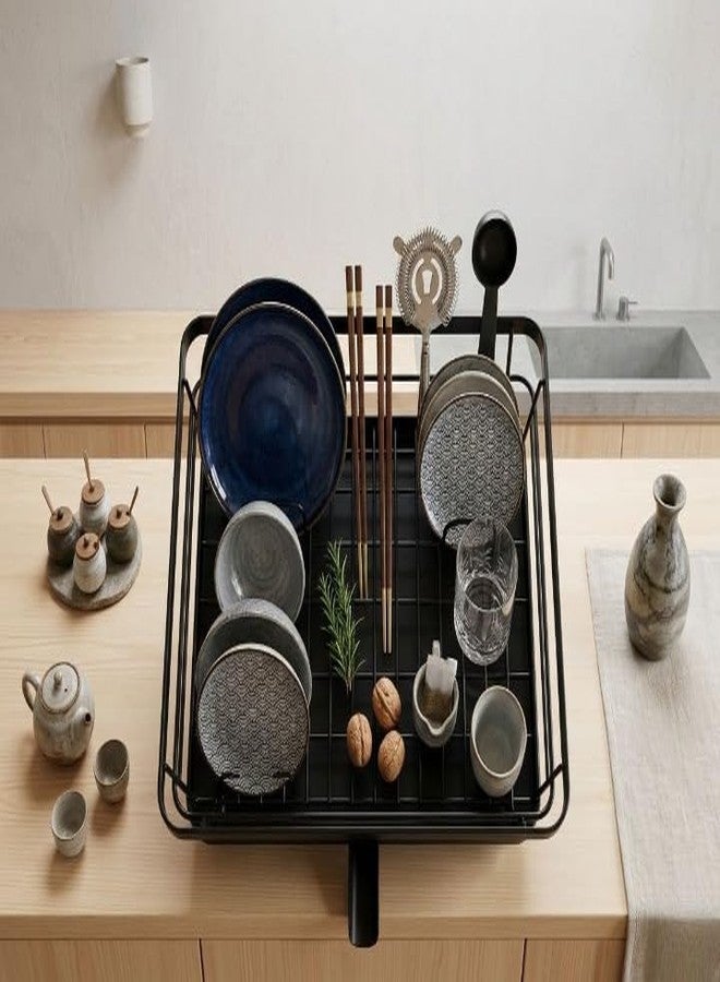 Finner 3 in 1 Metal Dish Drainer with Tray Heavy Duty Kitchen Dish Organizer Utensil Holder Drying Stand for Plates Cups Cutlery - Image 3