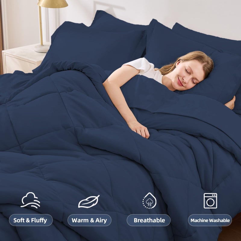 FUANNA 7 Pieces Full Size Comforter Sets, All Season Bedding Sets Full Size, Luxury Soft Bed in a Bag with Comforter, Flat Sheet, Fitted Sheet, Pillowcases & Pillow Shams, Navy Blue - Image 2