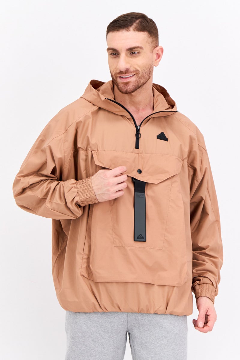 Adidas Men Sportswear Fit Long Sleeve Outdoor Jacket, Light Brown - Image 1