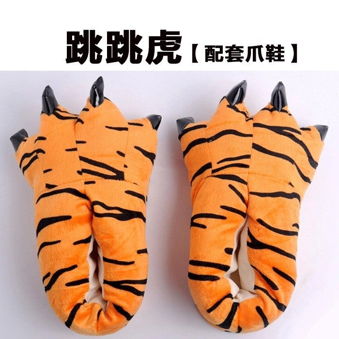 Claw shoes autumn and winter with men and women manufacturers wholesale fleece-lined thickened bag root multicolor explosions home plus size slippers Tiger pattern claw shoes - Image 1