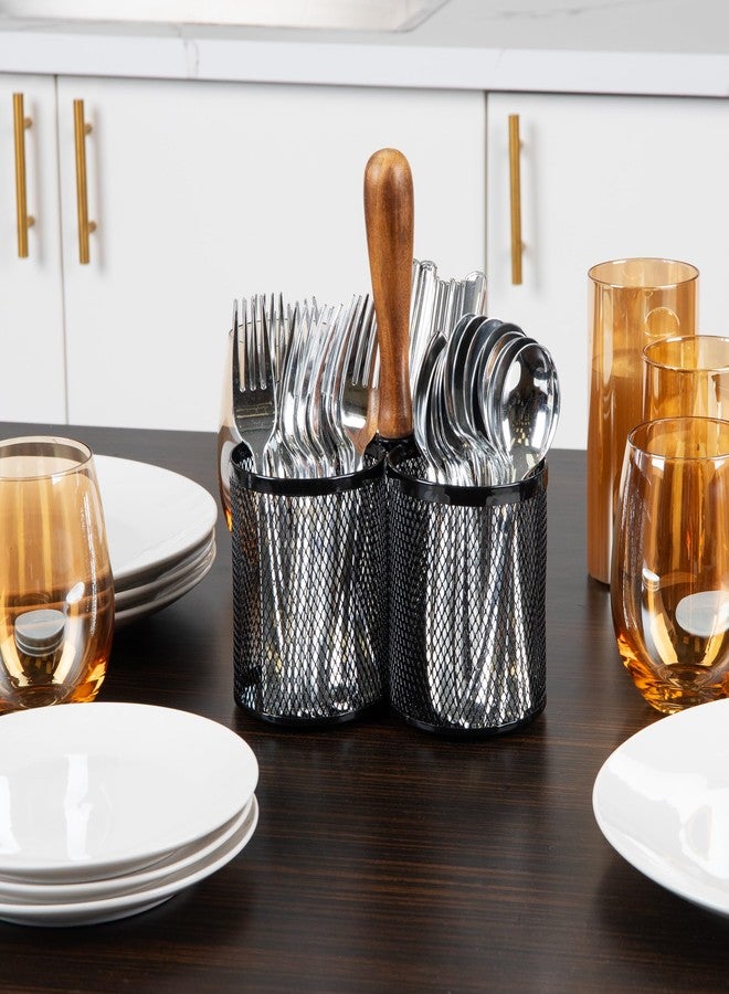 مايند ريدر حامل أدوات المطبخ، منظم أدوات المائدة، حامل أدوات المائدة، حامل أدوات المائدة، للمطبخ، شبكة معدنية، 7.5 بوصة طول × 7.5 بوصة عرض × 9.75 بوصة ارتفاع، أسود - Image 4