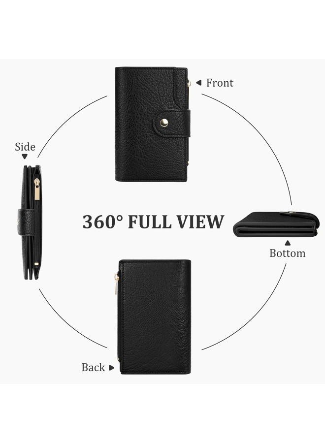 Airkit Small Wallet Women Compact Card Holder RFID Blocking Bifold Wallet for Women with Zipper, Black, Classic - Image 2
