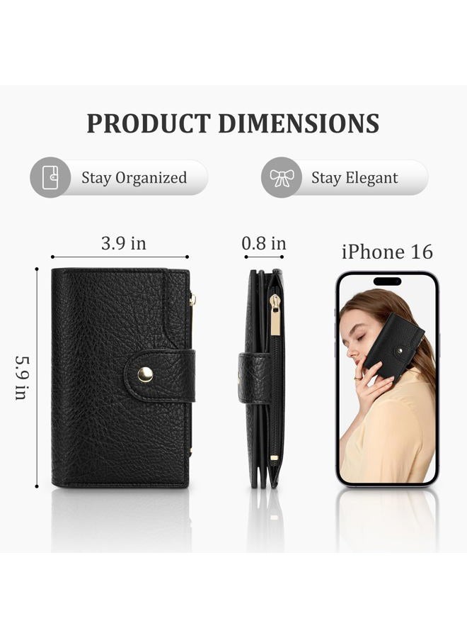 Airkit Small Wallet Women Compact Card Holder RFID Blocking Bifold Wallet for Women with Zipper, Black, Classic - Image 4