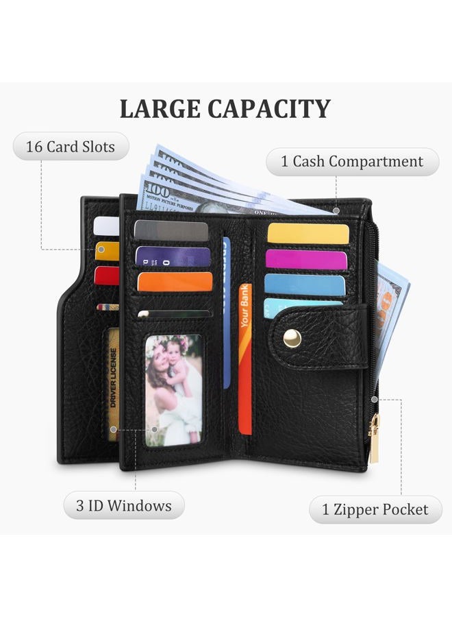 Airkit Small Wallet Women Compact Card Holder RFID Blocking Bifold Wallet for Women with Zipper, Black, Classic - Image 3