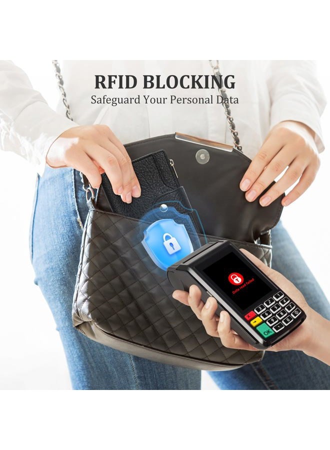 Airkit Small Wallet Women Compact Card Holder RFID Blocking Bifold Wallet for Women with Zipper, Black, Classic - Image 5
